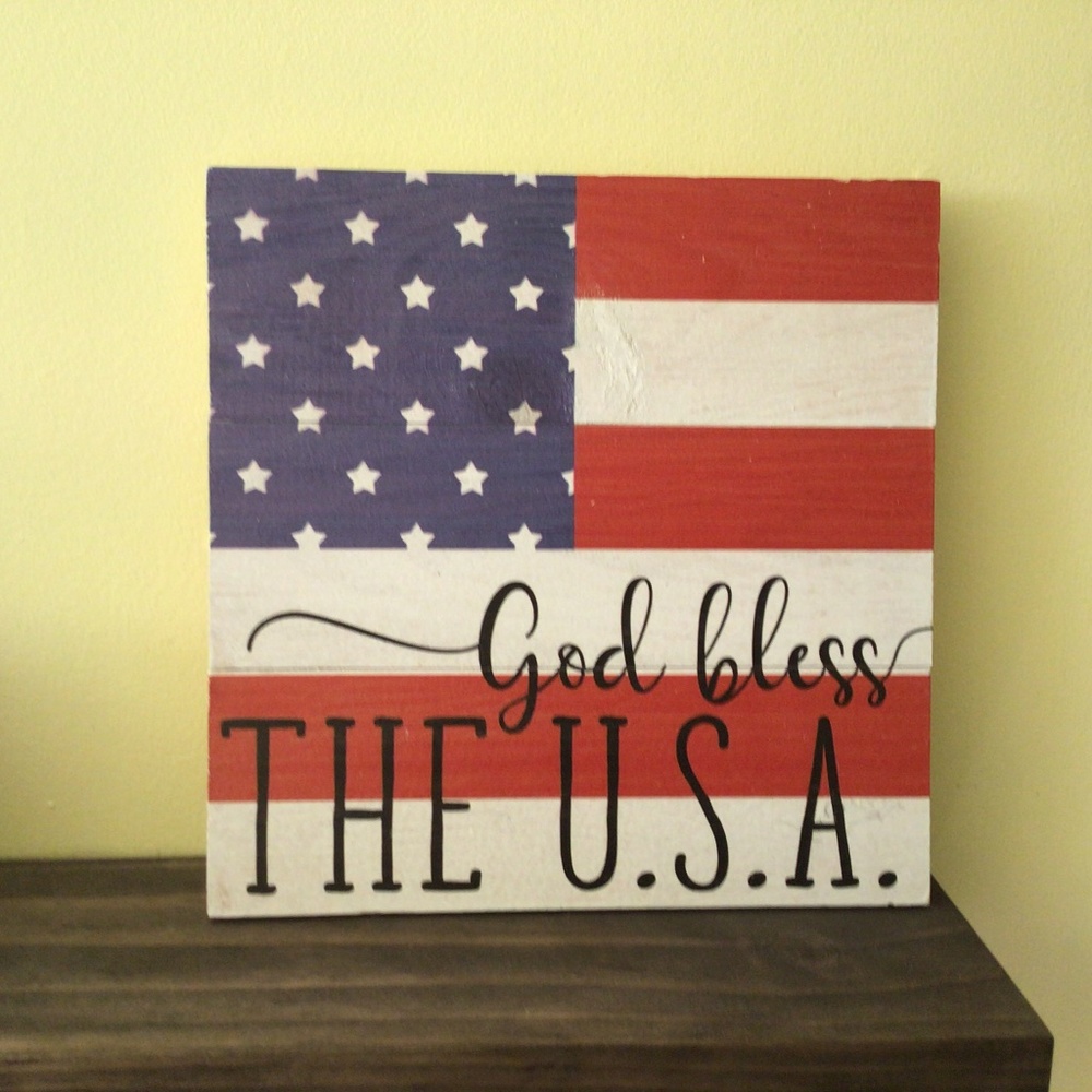 God Bless The USA American Flag Wooden Sign